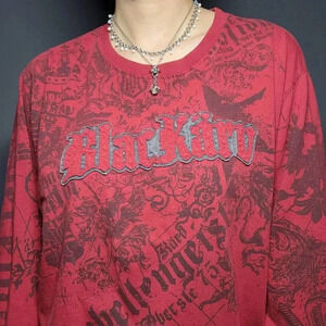 Vintage Y2K Black Karv red embroidered long sleeved crewneck shirt